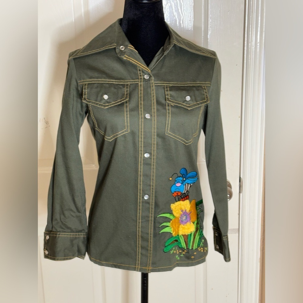 Vintage Ian By Shayne Blouse Shirt Top Size 9/10 Green Multi Embroidered Motif‌‌ - Picture 4 of 8